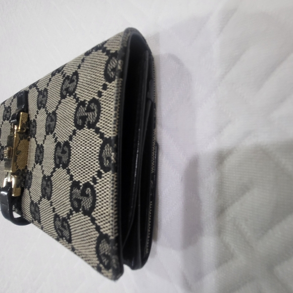GUCCI Jackie GG Canvas Leather Bi-fold Long Wallet Black Italy - Picture 4 of 10